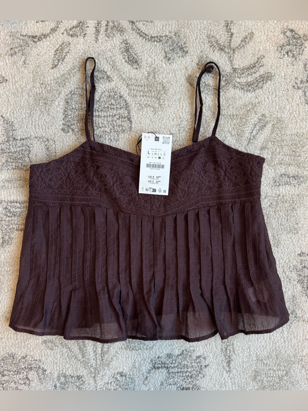 Zara Brown Lace Trim Camisole Top